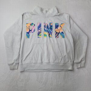 Pink Victoria's Secret Women's Tropical Logo 1/4 Zip Pullover Sweatshirt Size M